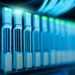 Glowing server racks in a modern data center