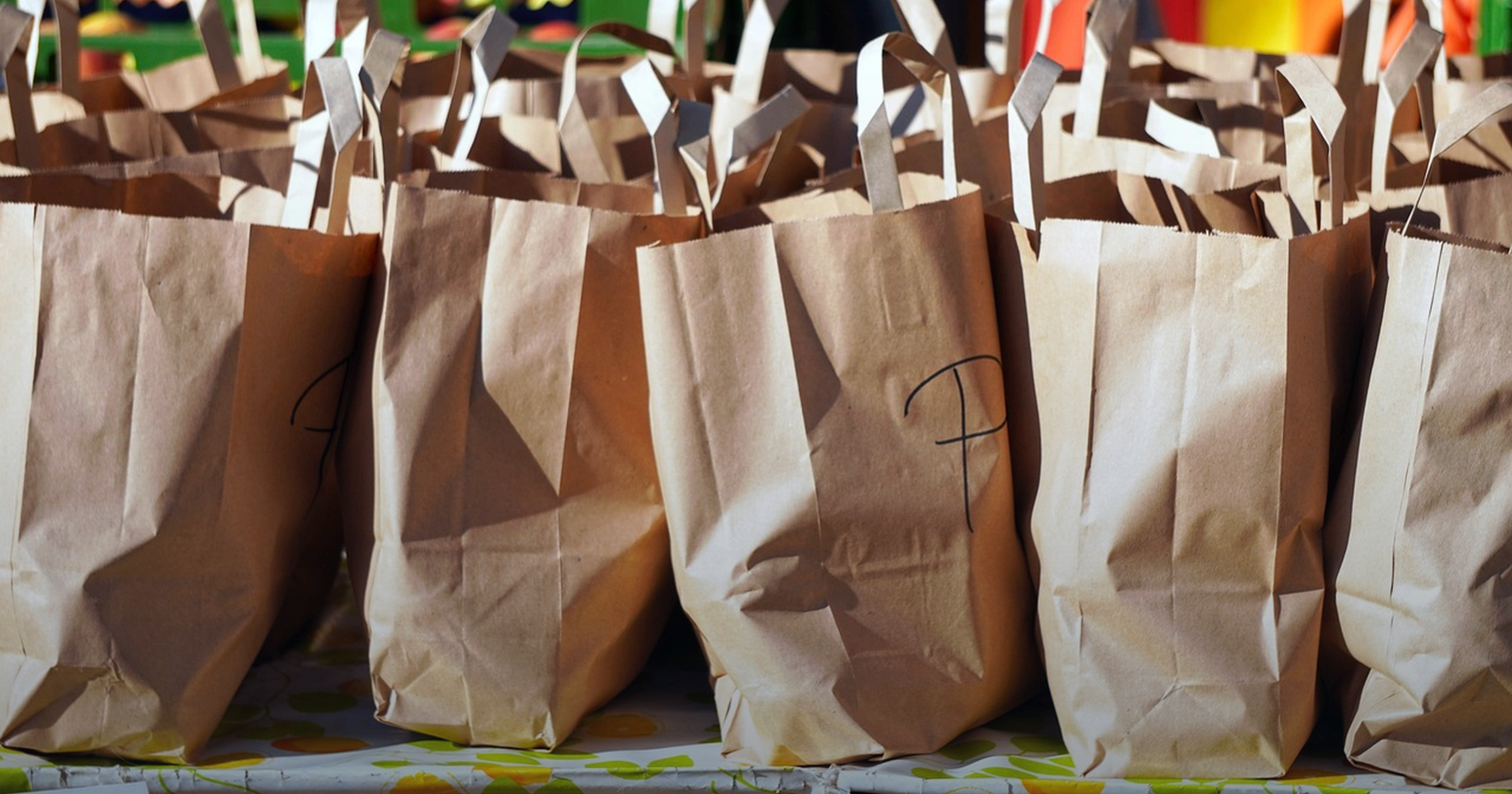 Row of brown paper shopping bags