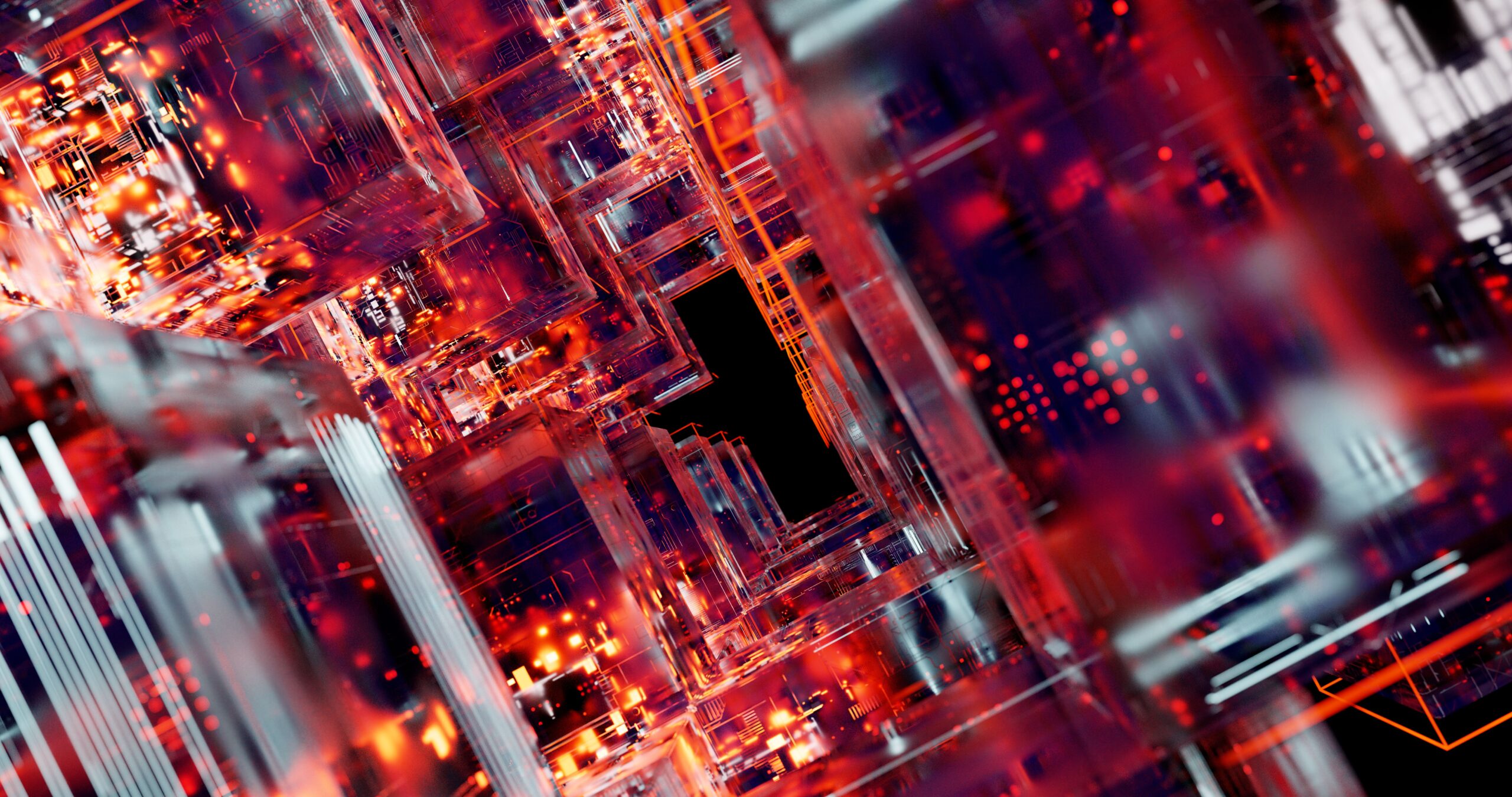 An abstract visualization of glowing digital circuitry, representing AI models and computer chips